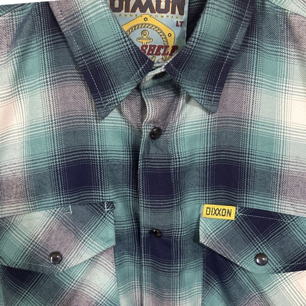 DIXXON The Shelf Men's L-Tall Long Sleeve Blue Plaid Flannel Pearl Snap